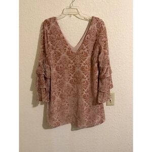 Lucy Love Shine On Dress Womens Small Pink Burnout Velvet Damask Ruffle Mini